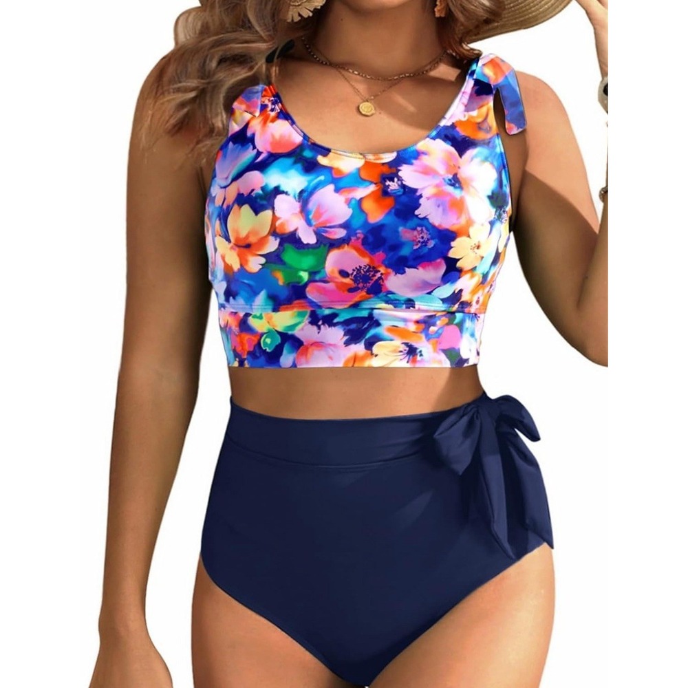 Two Piece High Waisted Swimsuits - Women Tummy Control Bikini Modest Yonique XL